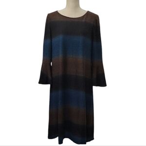 Sandra Darren Elegant Striped Blue and Brown Dress